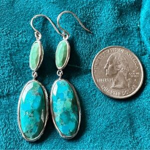 Vintage Silpada 925 Sterling Silver Faceted Oval Turquoise Dangle Hook Earrings